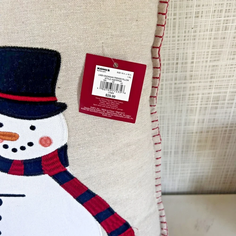Linen Snowman Friends Throw Pillow 16